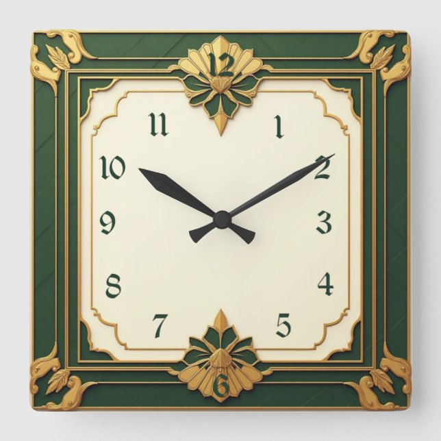 Relógio Quadrado Art Deco Verde (Frente)