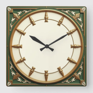 Relógio Quadrado Art Deco Verde