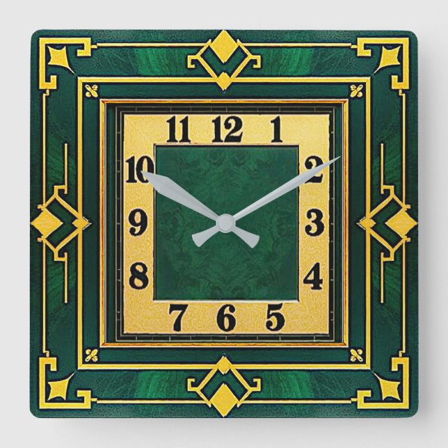 Relógio Quadrado Art Deco Verde (Frente)