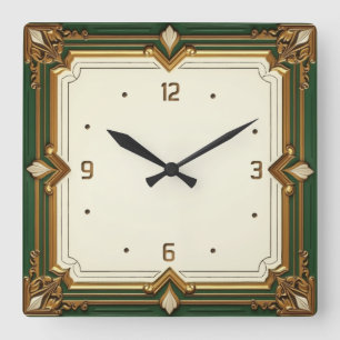 Relógio Quadrado Art Deco Verde