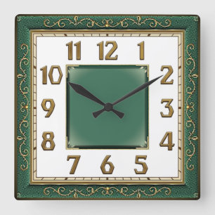 Relógio Quadrado Art Deco Verde