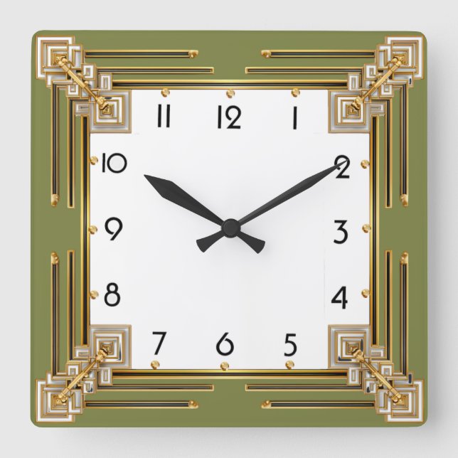 Relógio Quadrado Art Deco Verde (Frente)
