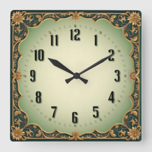 Relógio Quadrado Art Deco Verde