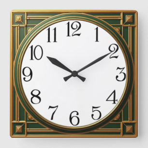 Relógio Quadrado Art Deco Verde