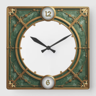 Relógio Quadrado Art Deco Verde