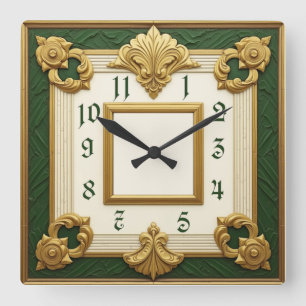 Relógio Quadrado Art Deco Verde