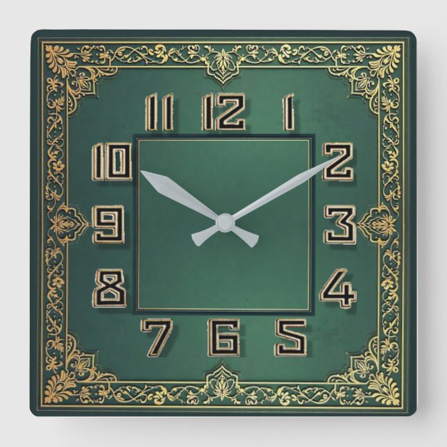 Relógio Quadrado Art Deco Verde (Frente)