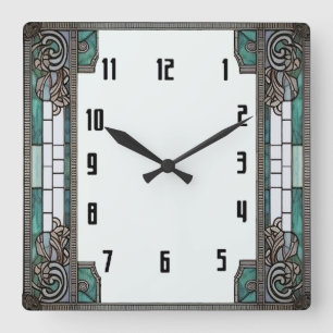 Relógio Quadrado Art Deco Verde