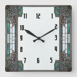 Relógio Quadrado Art Deco Verde