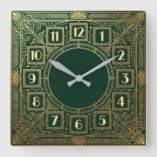 Relógio Quadrado Art Deco Verde