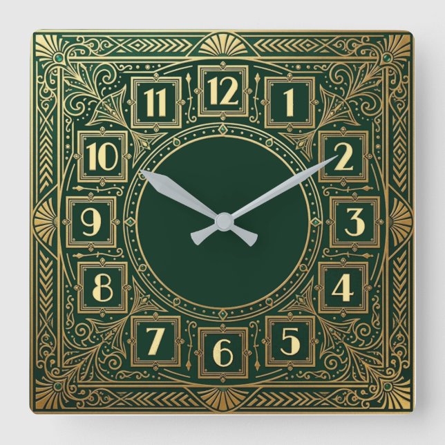 Relógio Quadrado Art Deco Verde (Frente)