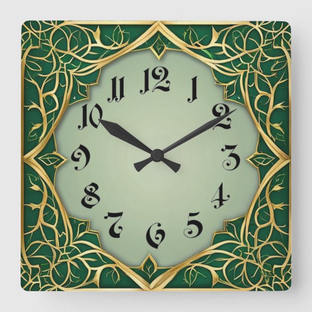 Relógio Quadrado Art Deco Verde (Frente)