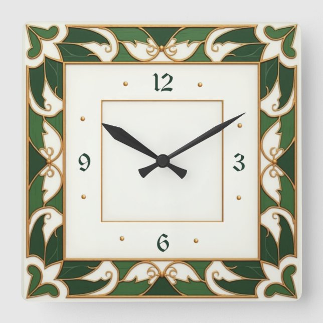 Relógio Quadrado Art Deco Verde (Frente)