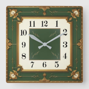 Relógio Quadrado Art Deco Verde