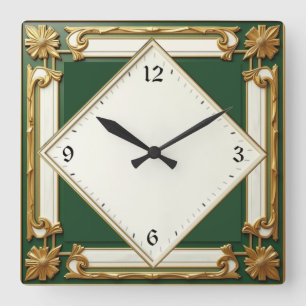 Relógio Quadrado Art Deco Verde