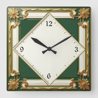 Relógio Quadrado Art Deco Verde