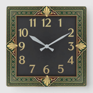 Relógio Quadrado Art Deco Verde