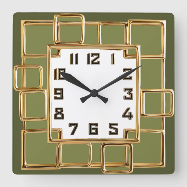 Relógio Quadrado Art Deco Verde (Frente)