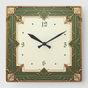 Relógio Quadrado Art Deco Verde