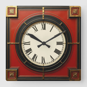 Relógio Quadrado Art Deco Vermelho