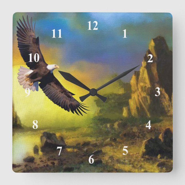 Relógio Quadrado Art Eagle Soaring Wall Clock (Frente)