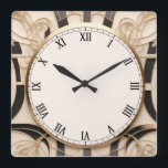Relógio Quadrado Art Nouveau Art Deco Clock - Preto Branco e Dourad<br><div class="desc">"art deco clock",  "art nouveau clock",  "black white creme gold",  "1920 geométrico simetrical lines",  "na moda sofisticated 1920 style",  "smart faux ouro luxury",  "retro vintage luxurious antique",  "elegant line pattern design",  "glamorous glamour quadrado clock",  "classy glamour tradicional"</div>