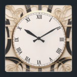 Relógio Quadrado Art Nouveau Art Deco Clock - Preto Branco e Dourad<br><div class="desc">"art deco clock",  "art nouveau clock",  "black white creme gold",  "1920 geométrico simetrical lines",  "na moda sofisticated 1920 style",  "smart faux ouro luxury",  "retro vintage luxurious antique",  "elegant line pattern design",  "glamorous glamour quadrado clock",  "classy glamour tradicional"</div>