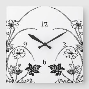Relógio Quadrado Art Nouveau Botânico Wall Clock