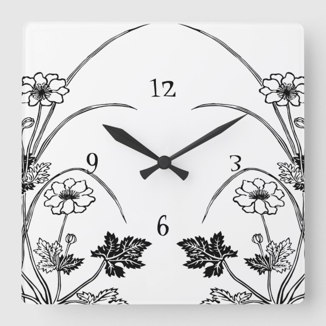 Relógio Quadrado Art Nouveau Botânico Wall Clock (Frente)