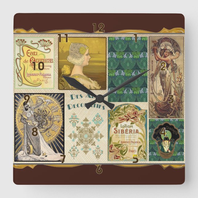 Relógio Quadrado Art Nouveau Damas (Frente)