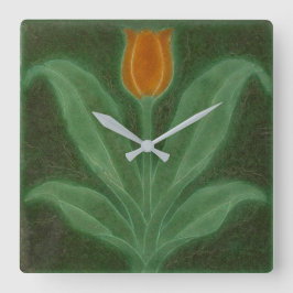 Relógio Quadrado Art Nouveau Reproduction Orange Tulip on Green