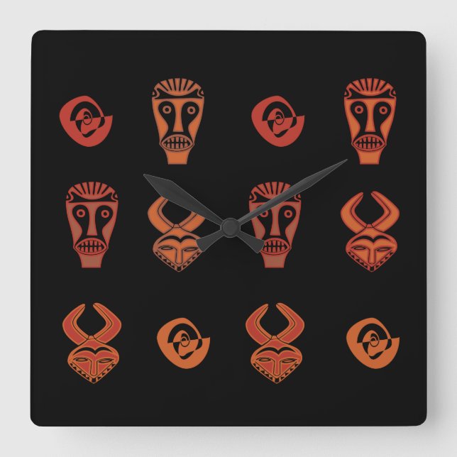 Relógio Quadrado Arte abstrata da face tribal africana (Frente)