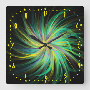 Relógio Quadrado Arte abstrata psicodélica verde funky jazzy alucin