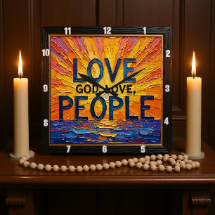 Relógio Quadrado Arte Amor a Deus, Amor às Pessoas