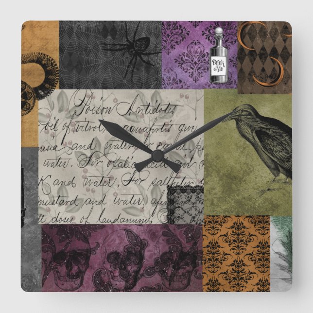 Relógio Quadrado Arte Apothecária Gótica Medieval Halloween (Frente)
