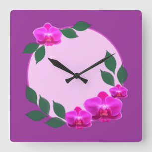 Relógio Quadrado Arte bonito floral da natureza da flor cor-de-rosa