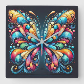 Relógio Quadrado Arte Colorida da Borboleta | Inspirado na Natureza