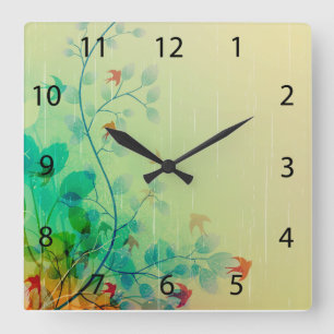 Relógio Quadrado Arte de Abstrato Floral Moderna Primavera