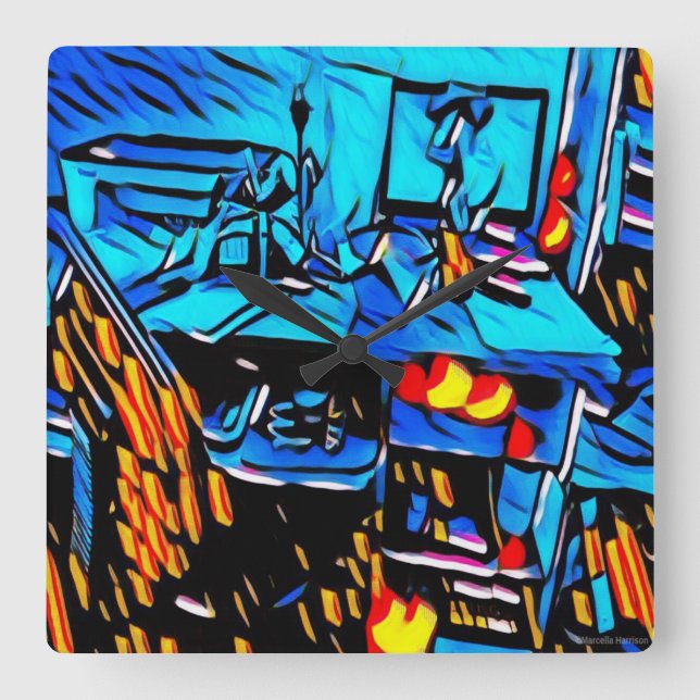Relógio Quadrado Arte de Almoço do Espaço de Trabalho (Frente)