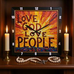 Relógio Quadrado Arte de Amor Radiante Deus Amor Pessoas
