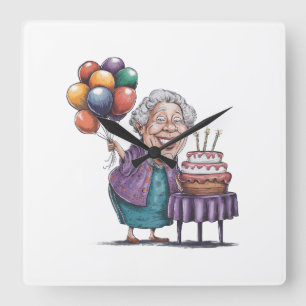 Relógio Quadrado Arte de Balão de Aniversário de Nana Humorístico