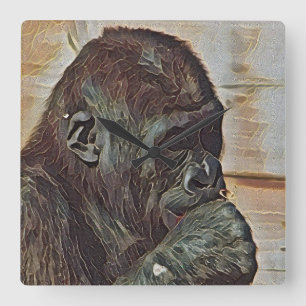 RELÓGIO QUADRADO ARTE DE CHIMPANZÉ