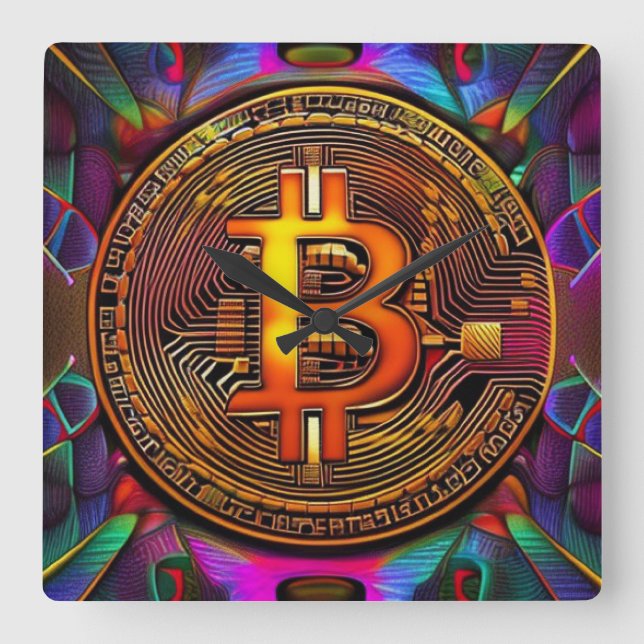 Relógio Quadrado Arte de Criptomoeda BTC BTC BTC (Frente)