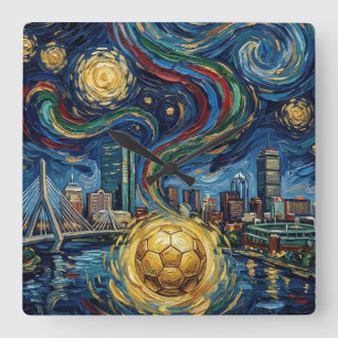 Relógio Quadrado Arte de Futebol de Boston 2026 Design do Estádio d