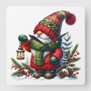 Relógio Quadrado Arte de Gnome de Natal Aconchegante – Festa de Fim