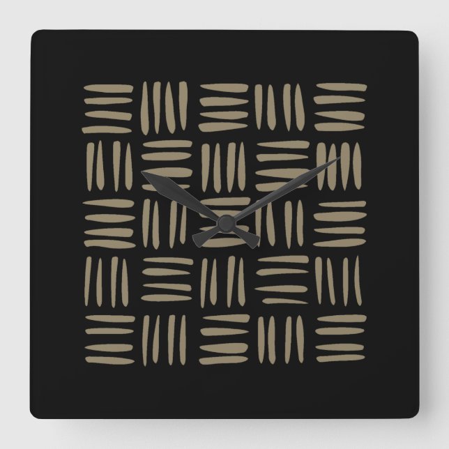 Relógio Quadrado Arte de Linha Inspirada Tribal Desenhada à Mão (Frente)