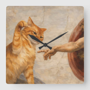 Relógio Quadrado Arte de Meme de Gato Engraçado Criação de Adão com