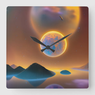 Relógio Quadrado Arte de paisagem lunar