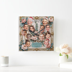 Relógio Quadrado Arte de Parede da Árvore Personalizada da Família