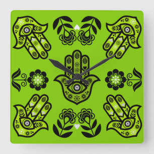 Relógio Quadrado Arte de Proteção da Mão Hamsa